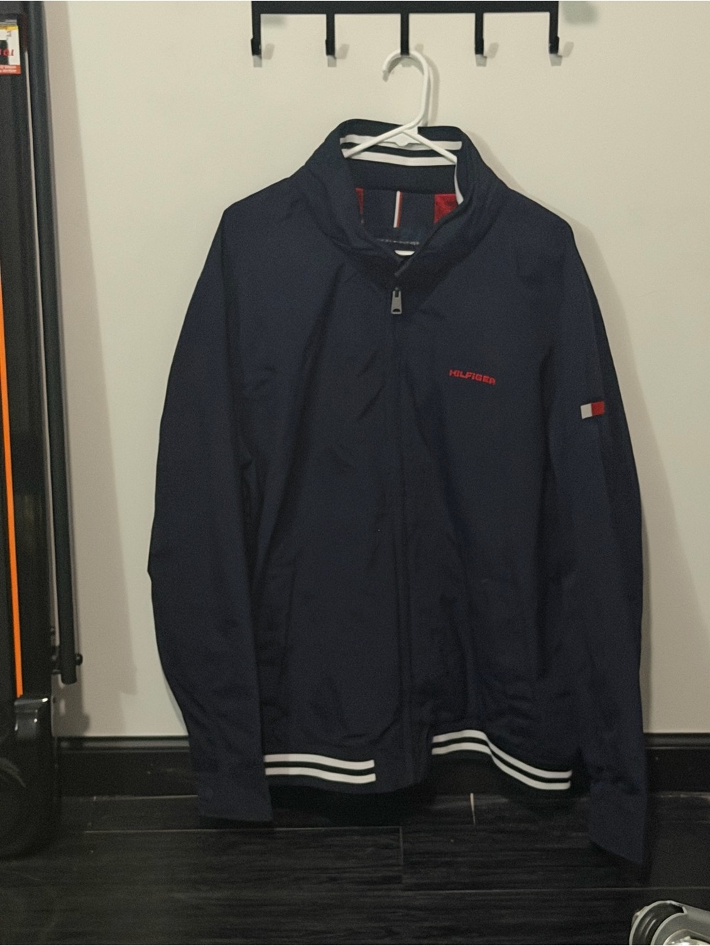 Tommy Hilfiger Navy Bomber Jacket with Red Logo